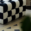 Black And White Grid Footstool, Velvet