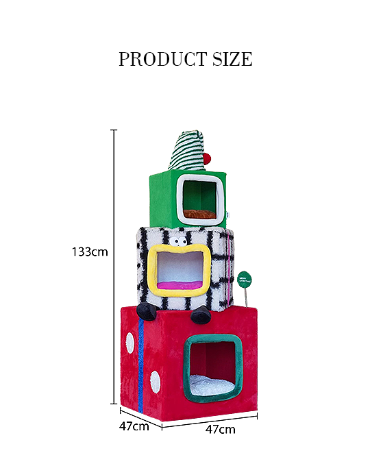 Christmas Cat Tree 133cm with Plush Rooms, Multi-Levels