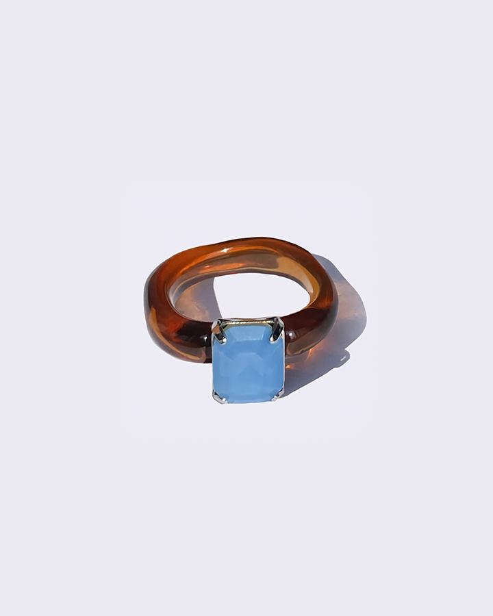 Amber Enamel Ring, Blue