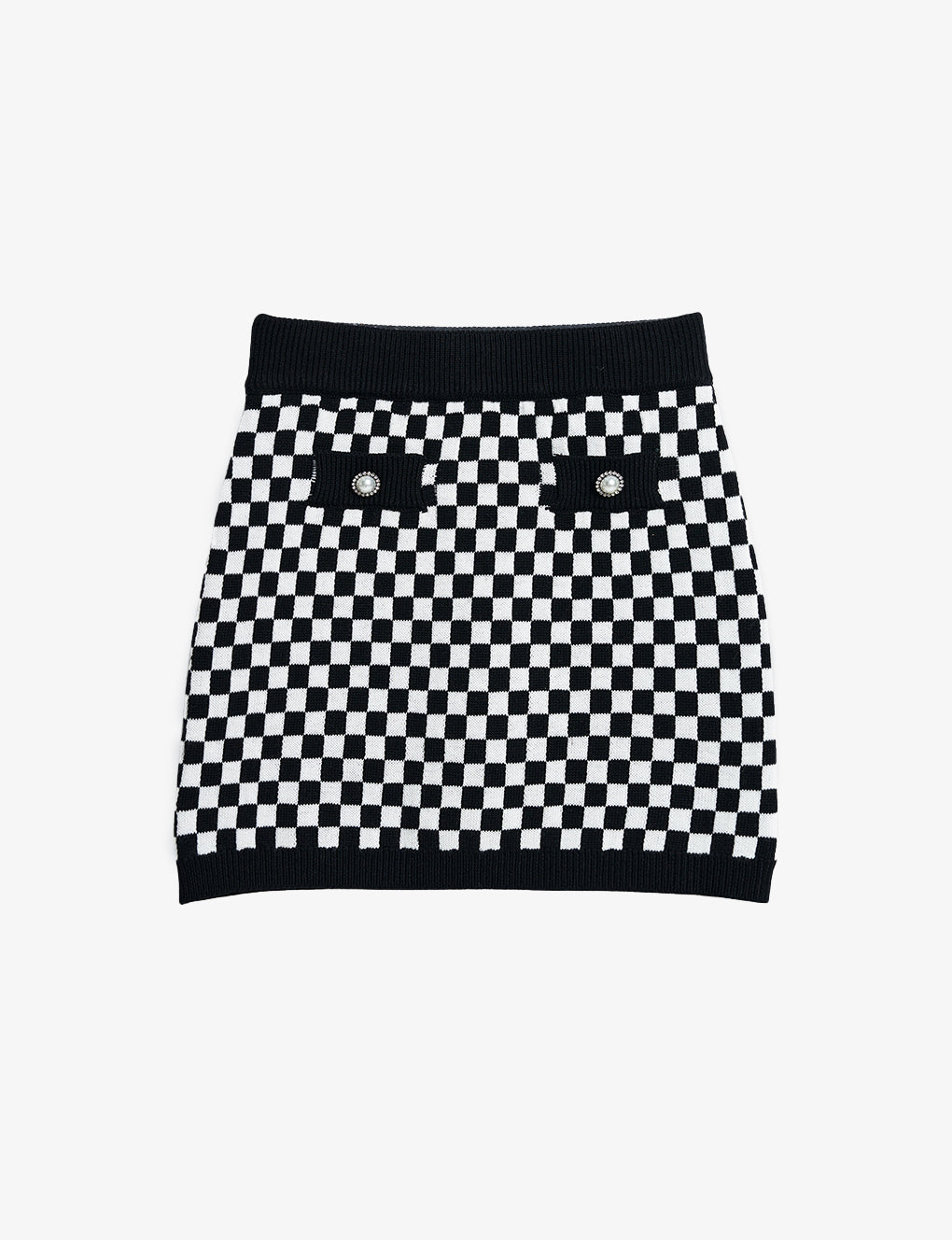 Button-embellished Checked Knitted Wool-blend Mini Skirt