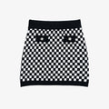 Button-embellished Checked Knitted Wool-blend Mini Skirt