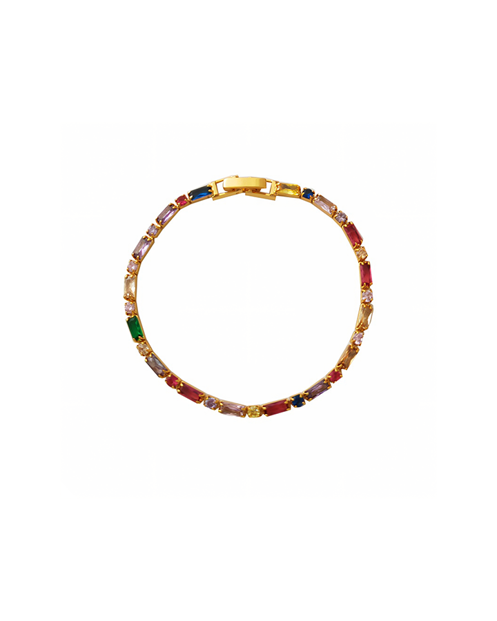 Rainbow Stone Gold Tone Chain Bracelet