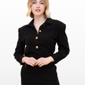 Button-embellished Polo Collar Straight-Leg Mini Dress