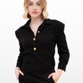 Button-embellished Polo Collar Straight-Leg Mini Dress