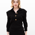 Button-embellished Polo Collar Straight-Leg Mini Dress
