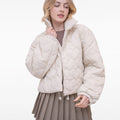 Beige Heart Trimmed High-neck Jacket