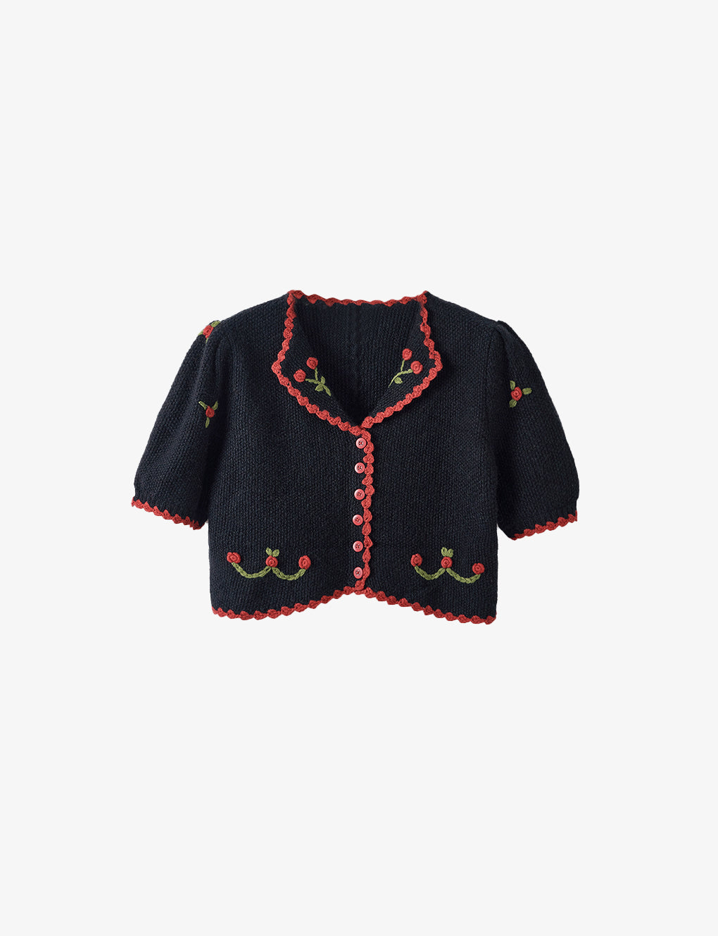 Cropped Embroidery Design Cable-knit Trimmed Cardigan