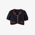 Cropped Embroidery Design Cable-knit Trimmed Cardigan