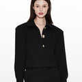 Button-embellished Polo Collar Straight-Leg Mini Dress