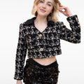 Houndstooth Velvet Lapel Wool-blend Tweed Jacket