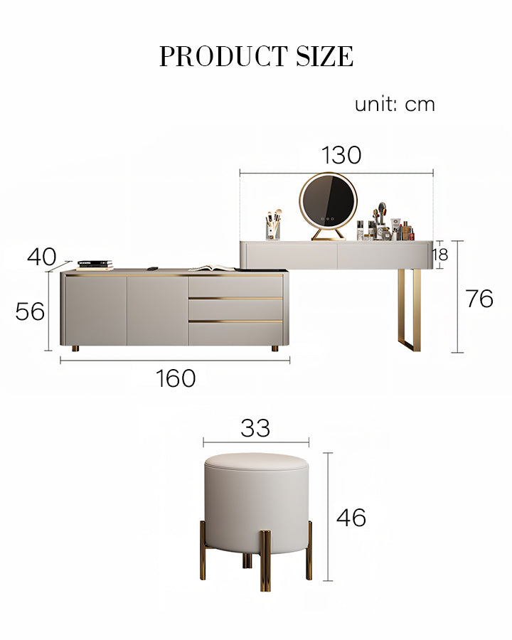 Sophie creamy grey dressing table with LED mirror