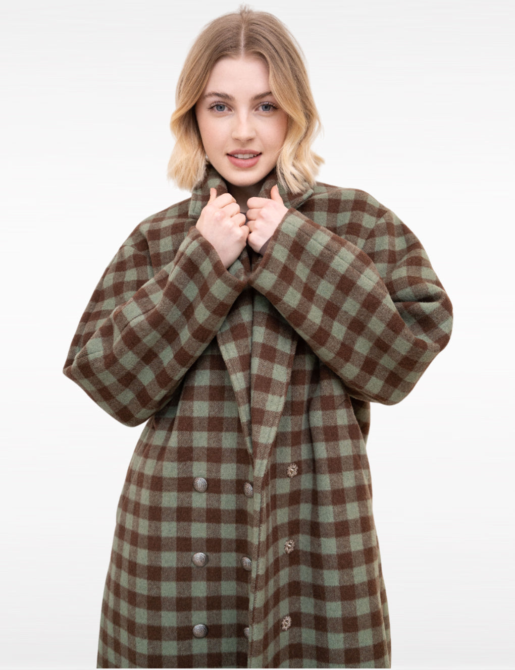 Leisure Plaid Pattern Double-breasted Wool-blend Overcoat