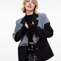 Denim Pacthwork Asymmetric Rhinestone Tassel-embellished Suit Jacket