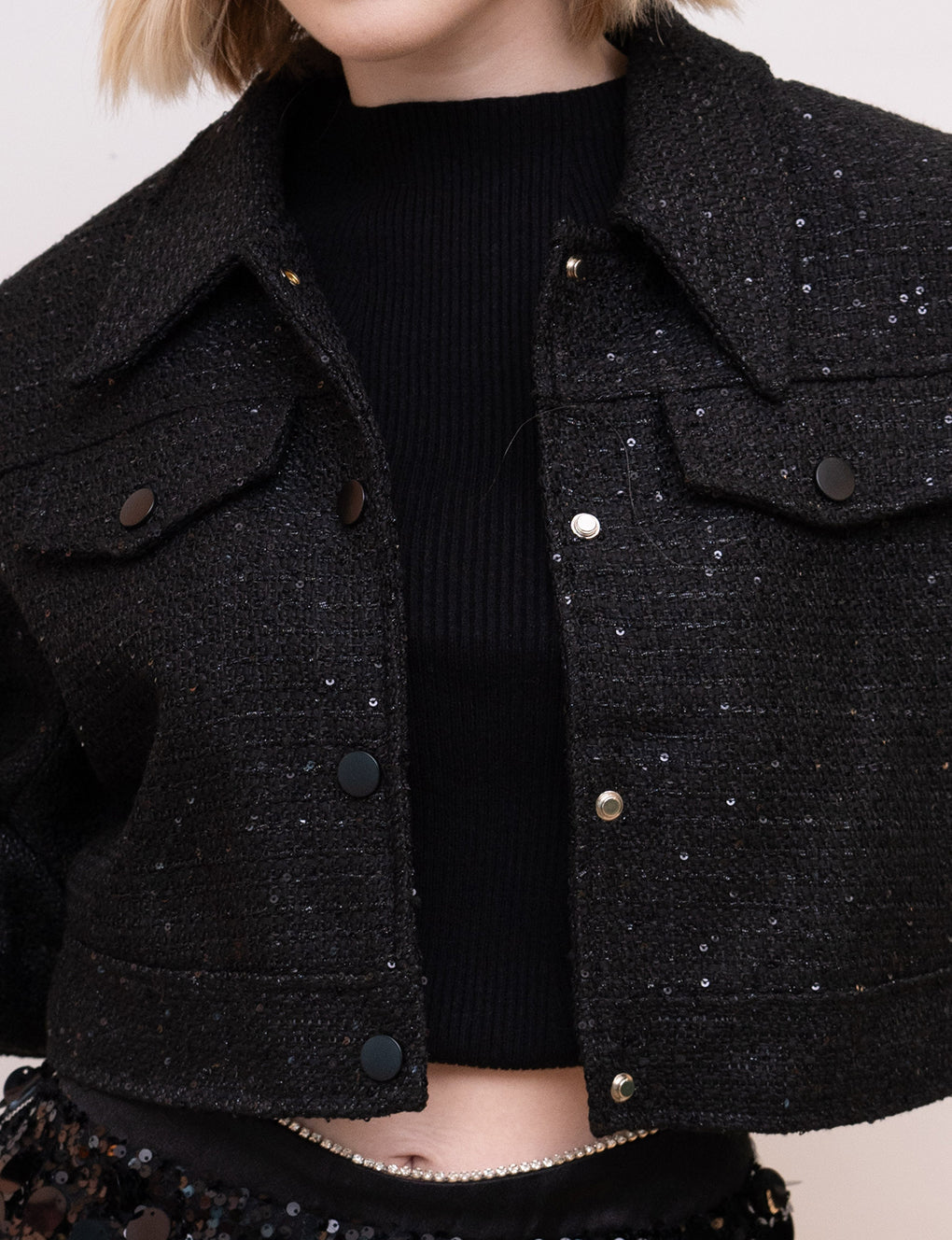 Sequin-embellished Shoulder Pads Tweed Jacket