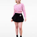 Cropped Rose-embellished Wave-edge V-neck Cardigan
