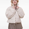 Beige Heart Trimmed High-neck Jacket