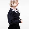 Cropped Bow-embellished Dropped Shoulder Heart-design Button-embellished Cardigan