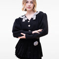 Pleated Velvet-texture Flower-embellished Skorts