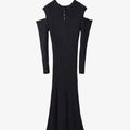 Detachable-sleeves Ribbed-knit Cotton-blend Midi Dress
