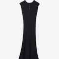 Detachable-sleeves Ribbed-knit Cotton-blend Midi Dress