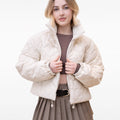 Beige Heart Trimmed High-neck Jacket