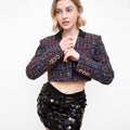 Cropped Velvet-trimmed V-neck  Bouclé-tweed Jacket