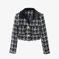 Houndstooth Velvet Lapel Wool-blend Tweed Jacket