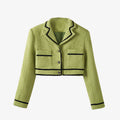 Notched Lapel Ribbon-trimmed Wool-blend Tweed Jacket