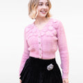 Cropped Rose-embellished Wave-edge V-neck Cardigan