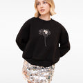 Sliver Metallic Flower-embroidered Wool-blend Pullover Sweatshirt