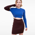 Blue-Brown Patchwork Cutout Two-tone Ribbed-knit Mini Dress