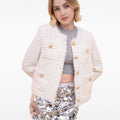 Botton-embellished Braided-trim Tweed Jacket