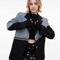 Denim Pacthwork Asymmetric Rhinestone Tassel-embellished Suit Jacket