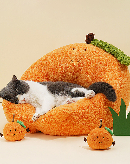 Milo Soft Round Dog Cat Bed, Orange