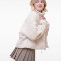Beige Heart Trimmed High-neck Jacket