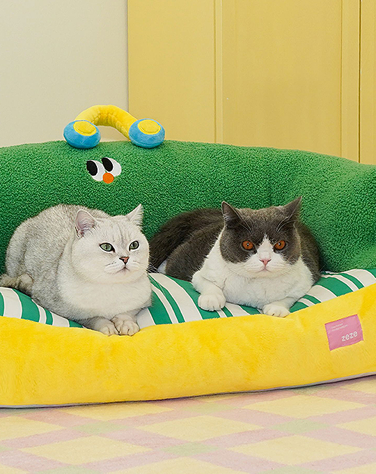 Daisy Cat Bed, Green Couch, Fleece