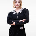 Cropped Bow-embellished Dropped Shoulder Heart-design Button-embellished Cardigan