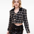 Houndstooth Velvet Lapel Wool-blend Tweed Jacket