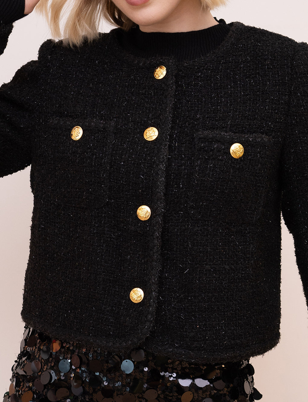 Single-breasted Metallic Thread Tweed Jacket