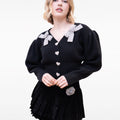 Cropped Bow-embellished Dropped Shoulder Heart-design Button-embellished Cardigan
