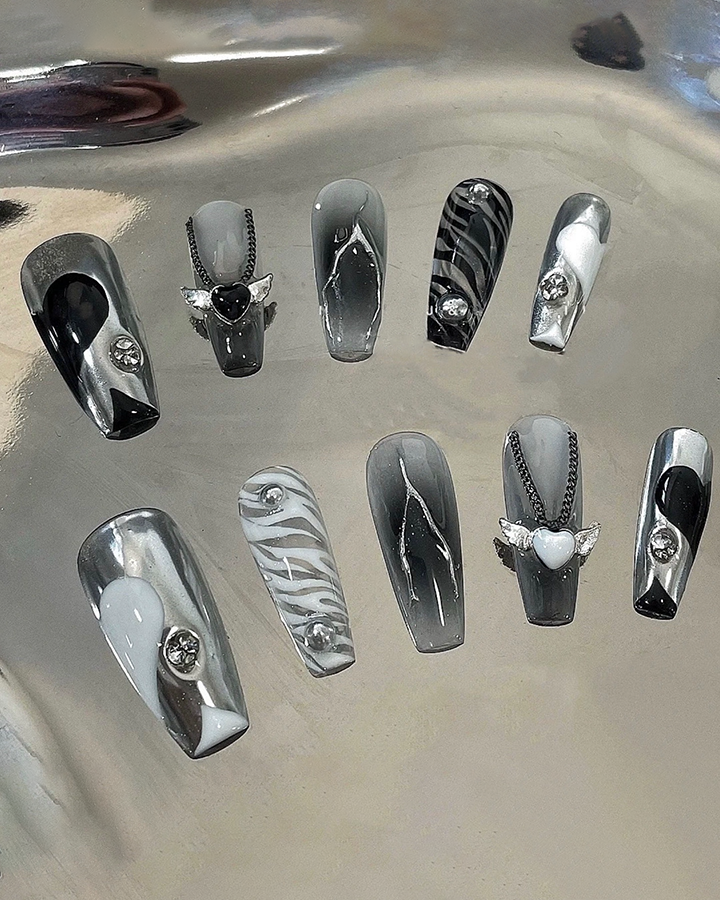 Silver Starlight Press On Nails