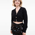 Cropped square-botton V-neck Sequin-embellished Mohair Cardigan