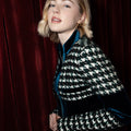 Houndstooth Cropped Wool-blend Tweed and Velvet Spliced Jacket