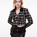 Houndstooth Velvet Lapel Wool-blend Tweed Jacket