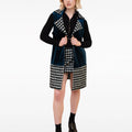 Notched Lapel Houndstooth Tweed and Velvet Spliced Wool-blend Vest Coat