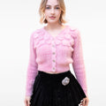 Cropped Rose-embellished Wave-edge V-neck Cardigan