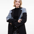 Denim Pacthwork Asymmetric Rhinestone Tassel-embellished Suit Jacket
