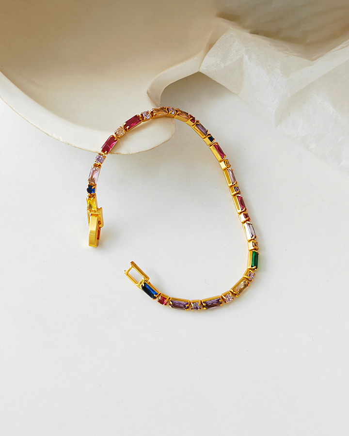 Rainbow Stone Gold Tone Chain Bracelet