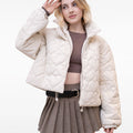 Beige Heart Trimmed High-neck Jacket