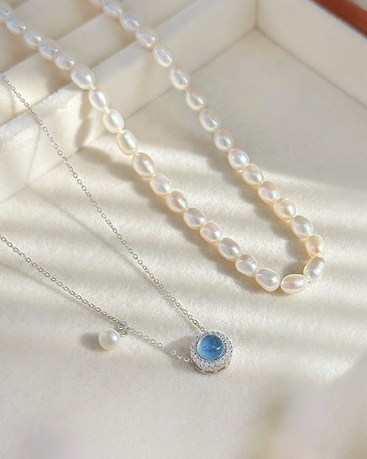 Sapphire Glow Pearl Necklace